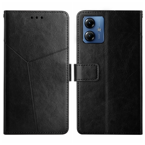 

For Motorola Moto G54 HT01 Y-shaped Pattern Flip Leather Phone Case(Black)