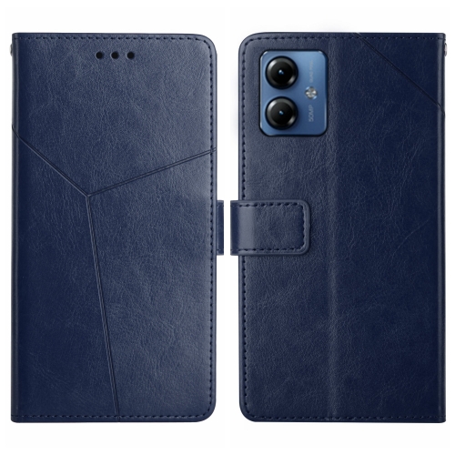 

For Motorola Moto G54 HT01 Y-shaped Pattern Flip Leather Phone Case(Blue)