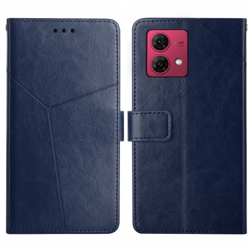 

For Motorola Moto G84 HT01 Y-shaped Pattern Flip Leather Phone Case(Blue)