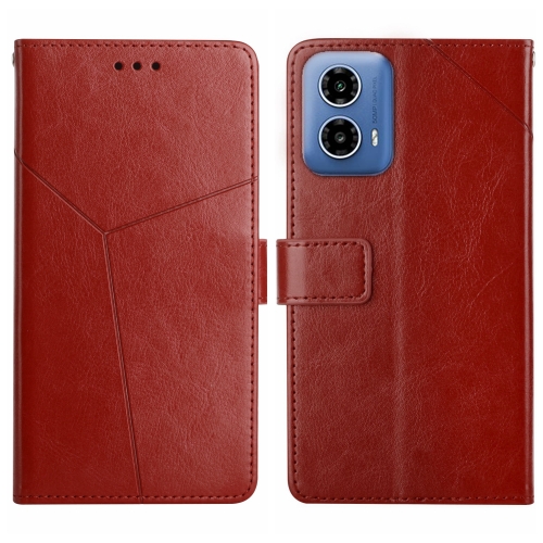 

For Motorola Moto G04 / G24 HT01 Y-shaped Pattern Flip Leather Phone Case(Brown)
