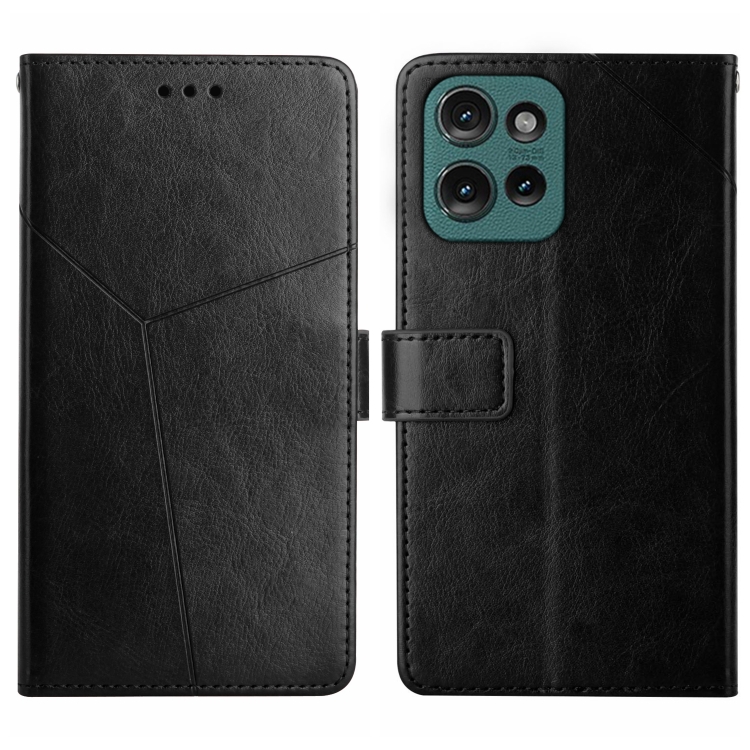 

For Motorola Edge 50 Neo HT01 Y-shaped Pattern Flip Leather Phone Case(Black)