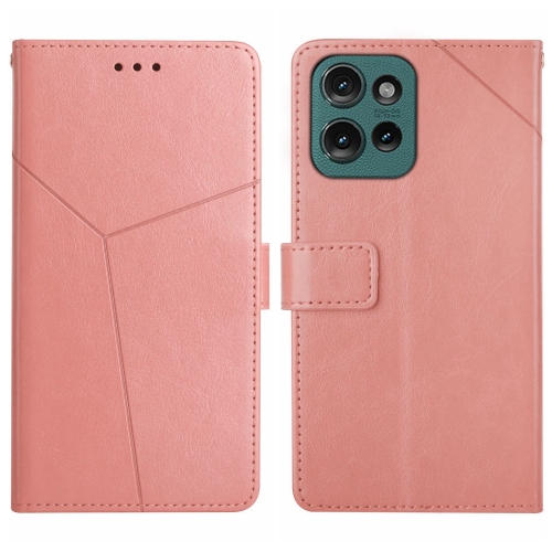 

For Motorola Moto G75 5G HT01 Y-shaped Pattern Flip Leather Phone Case(Pink)