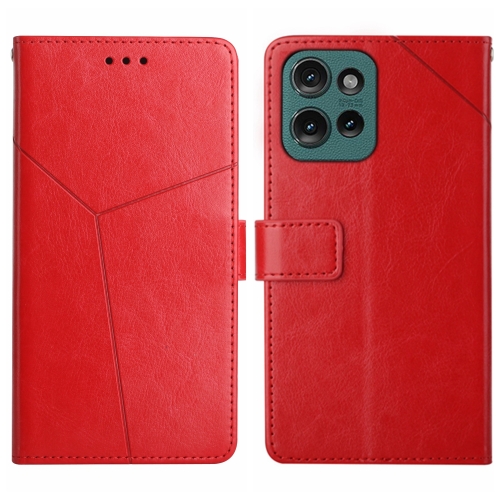 

For Motorola Moto G75 5G HT01 Y-shaped Pattern Flip Leather Phone Case(Red)