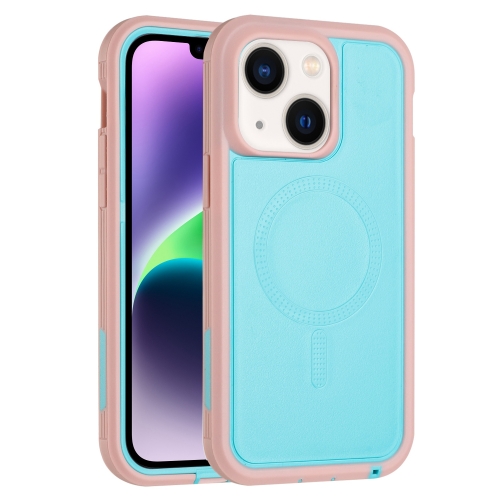 

For iPhone 14 Plus Defender Series XT MagSafe Magnetic PC + TPU Shockproof Phone Case(Turquoise+Pink)