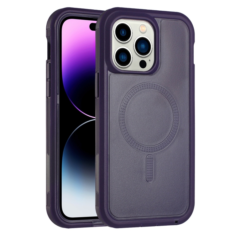 

For iPhone 14 Pro Max Defender Series XT MagSafe Magnetic PC + TPU Shockproof Phone Case(Dark Purple)