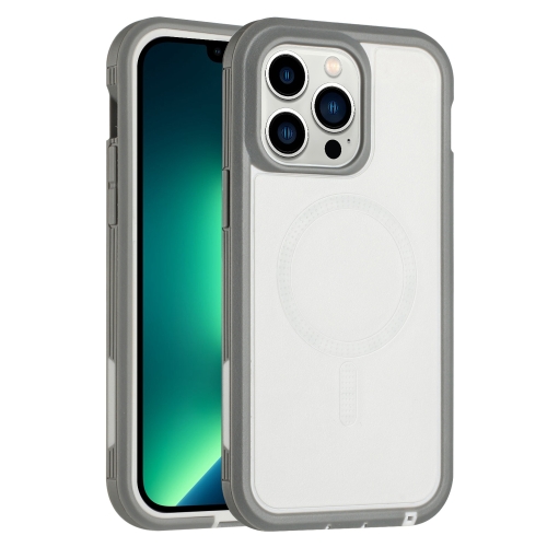 

For iPhone 13 Pro Max Defender Series XT MagSafe Magnetic PC + TPU Shockproof Phone Case(White+Grey)