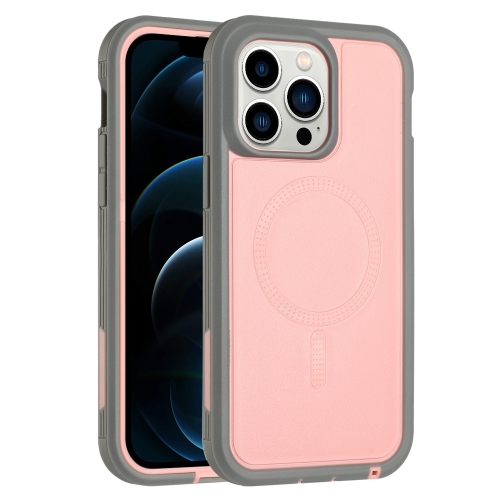 

For iPhone 12 Pro Max Defender Series XT MagSafe Magnetic PC + TPU Shockproof Phone Case(Pink+Grey)