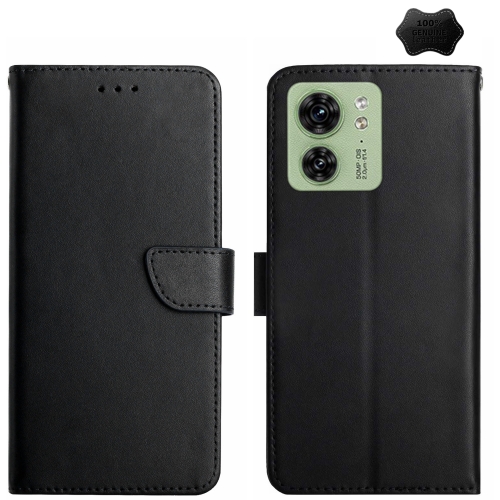 

For Motorola Edge 40 Genuine Leather Fingerprint-proof Horizontal Flip Phone Case(Black)