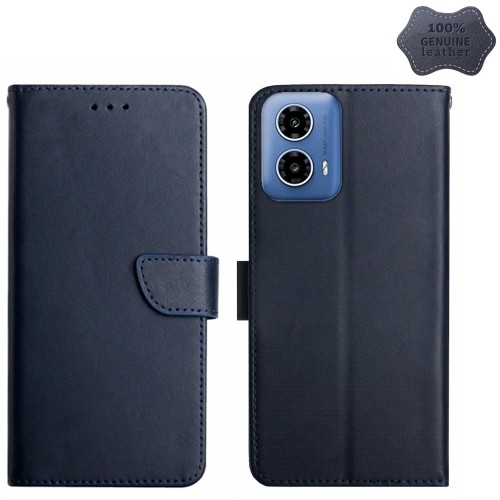 

For Motorola Moto G04 / G24 Genuine Leather Fingerprint-proof Horizontal Flip Phone Case(Blue)