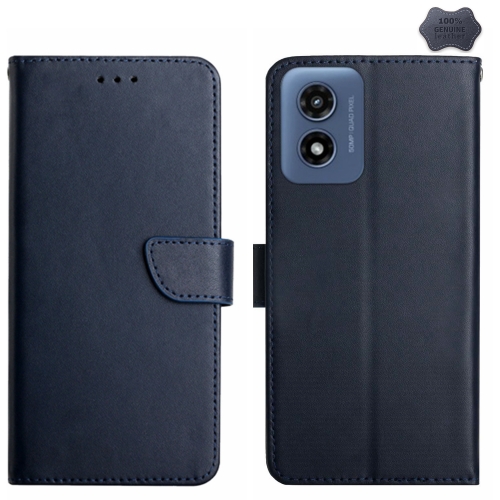 

For Motorola Moto E14 Genuine Leather Fingerprint-proof Horizontal Flip Phone Case(Blue)