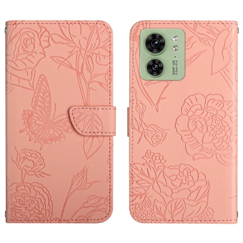

For Motorola Edge 40 HT03 Skin Feel Butterfly Embossed Flip Leather Phone Case(Pink)