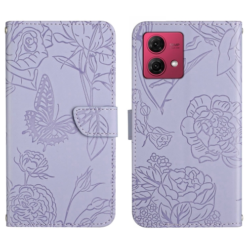 

For Motorola Edge 40 Neo HT03 Skin Feel Butterfly Embossed Flip Leather Phone Case(Purple)