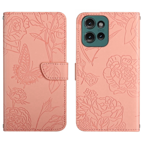 

For Motorola Edge 50 5G HT03 Skin Feel Butterfly Embossed Flip Leather Phone Case(Pink)