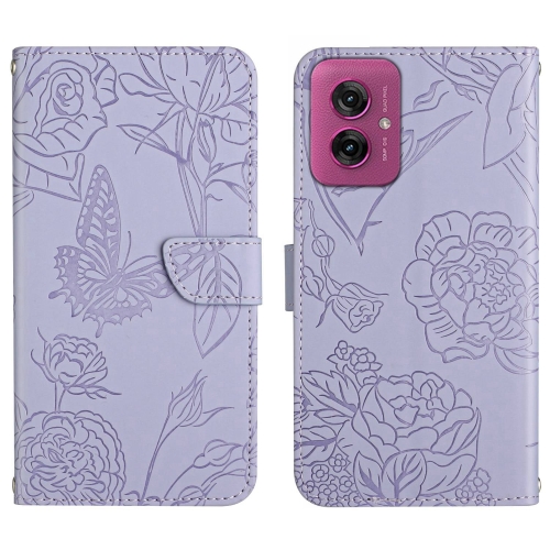 

For Motorola Moto G55 5G HT03 Skin Feel Butterfly Embossed Flip Leather Phone Case(Purple)