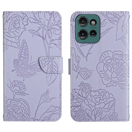 

For Motorola Moto G75 5G HT03 Skin Feel Butterfly Embossed Flip Leather Phone Case(Purple)