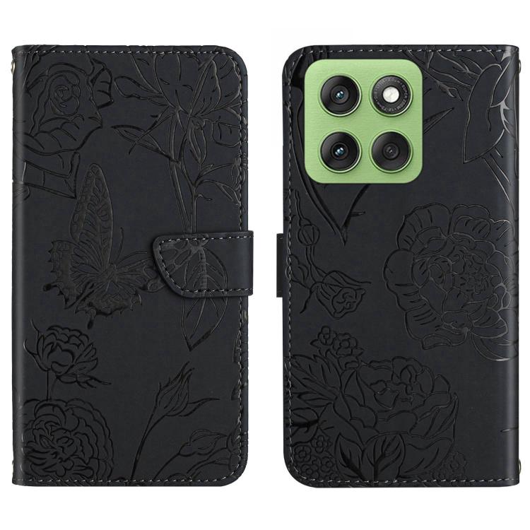 

For Motorola Edge 60 5G HT03 Skin Feel Butterfly Embossed Flip Leather Phone Case(Black)