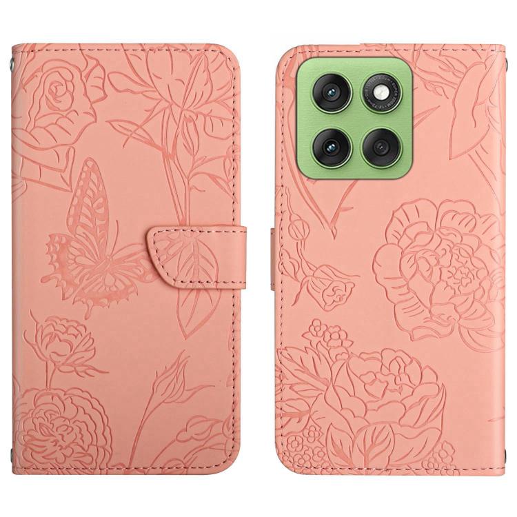 

For Motorola Edge 60 5G HT03 Skin Feel Butterfly Embossed Flip Leather Phone Case(Pink)