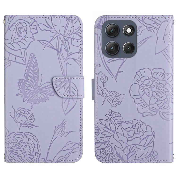 

For Motorola Moto G56 5G HT03 Skin Feel Butterfly Embossed Flip Leather Phone Case(Purple)