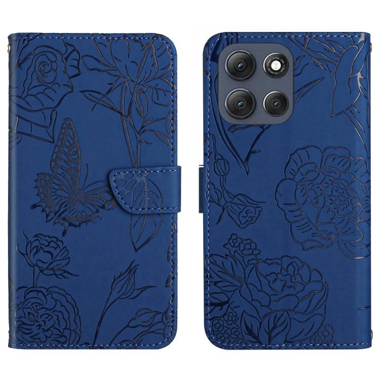 

For Motorola Moto G56 5G HT03 Skin Feel Butterfly Embossed Flip Leather Phone Case(Blue)