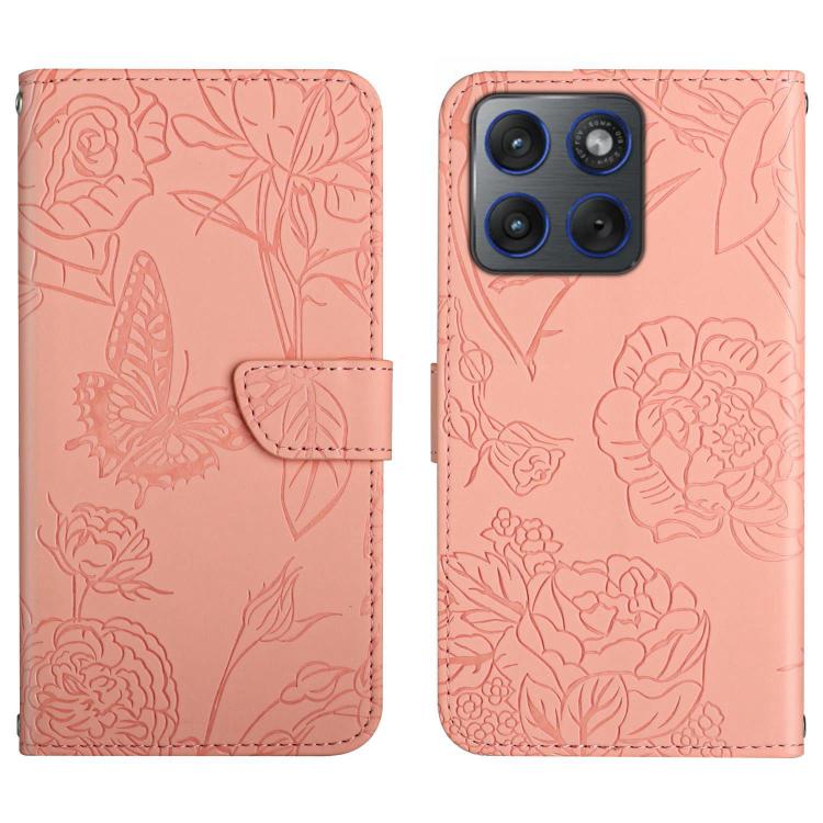 

For Motorola Edge 70 5G Global HT03 Skin Feel Butterfly Embossed Flip Leather Phone Case(Pink)