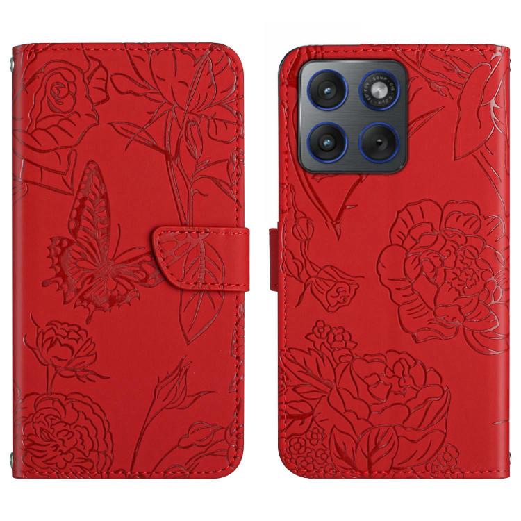 

For Motorola Edge 70 5G Global HT03 Skin Feel Butterfly Embossed Flip Leather Phone Case(Red)