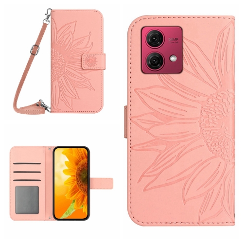 

For Motorola Edge 40 Neo HT04 Skin Feel Sun Flower Embossed Flip Leather Phone Case with Lanyard(Pink)