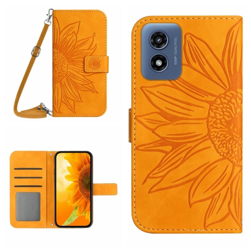 

For Motorola Moto G Play 5G 2024 HT04 Skin Feel Sun Flower Embossed Flip Leather Phone Case with Lanyard(Yellow)