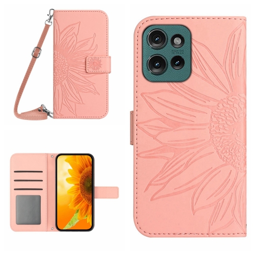 

For Motorola Edge 50 Neo HT04 Skin Feel Sun Flower Embossed Flip Leather Phone Case with Lanyard(Pink)