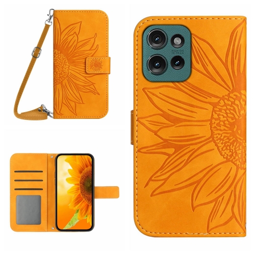 

For Motorola Moto G75 5G HT04 Skin Feel Sun Flower Embossed Flip Leather Phone Case with Lanyard(Yellow)