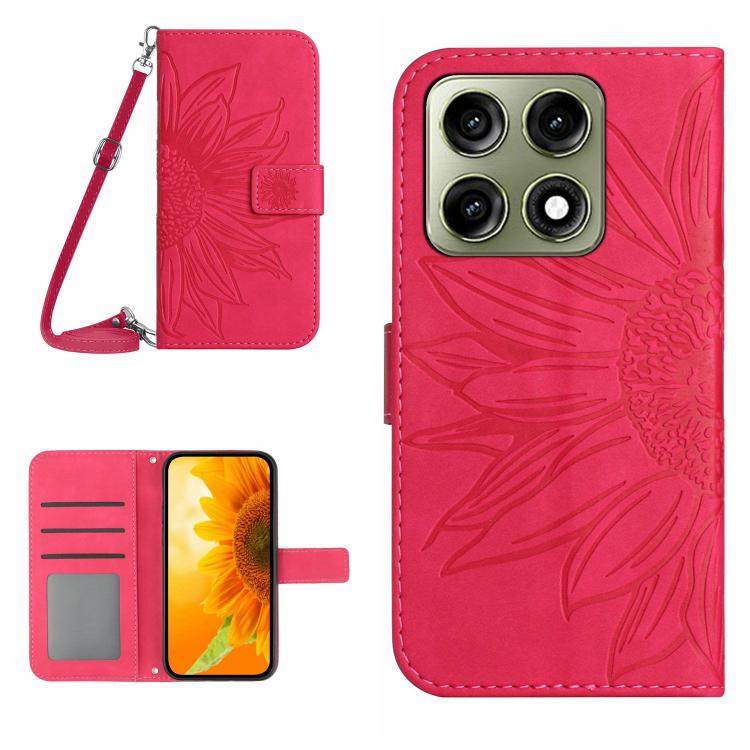 For Motorola Edge 70 Pro 5G HT04 Skin Feel Sun Flower Embossed Flip Leather Phone Case with Lanyard(Rose Red) — купить у Sunsky-online WW