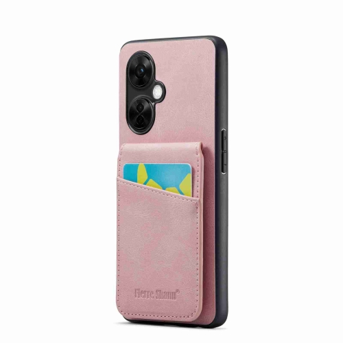 

For OnePlus Nord CE 3 / CE 3 Lite Fierre Shann Crazy Horse Card Holder Back Cover PU Phone Case(Pink)