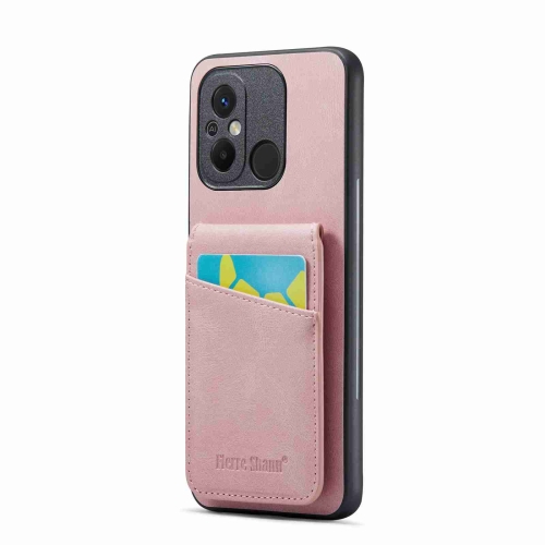 

For Xiaomi Redmi 12C / 11A Fierre Shann Crazy Horse Card Holder Back Cover PU Phone Case(Pink)