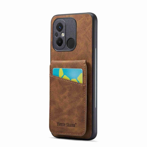 For Xiaomi Redmi 12C / 11A Fierre Shann Crazy Horse Card Holder Back Cover PU Phone Case(Brown)