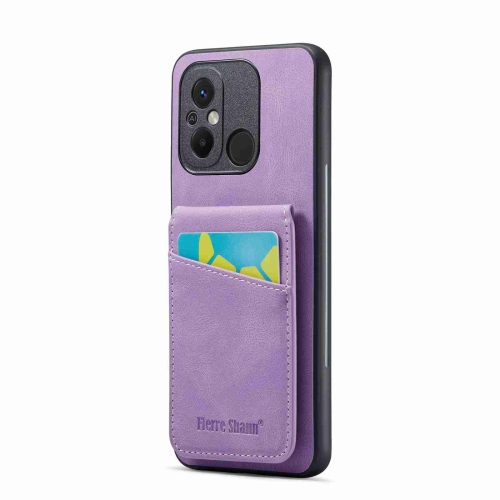 

For Xiaomi Redmi 12C / 11A Fierre Shann Crazy Horse Card Holder Back Cover PU Phone Case(Purple)