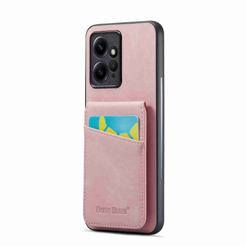 For Xiaomi Redmi Note 12 4G Global Fierre Shann Crazy Horse Card Holder Back Cover PU Phone Case(Pink)