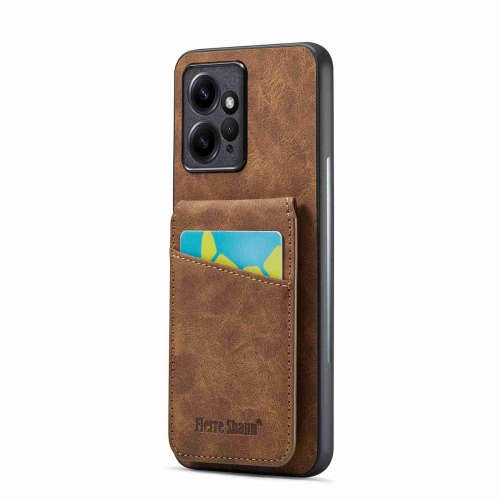 

For Xiaomi Redmi Note 12 4G Global Fierre Shann Crazy Horse Card Holder Back Cover PU Phone Case(Brown)