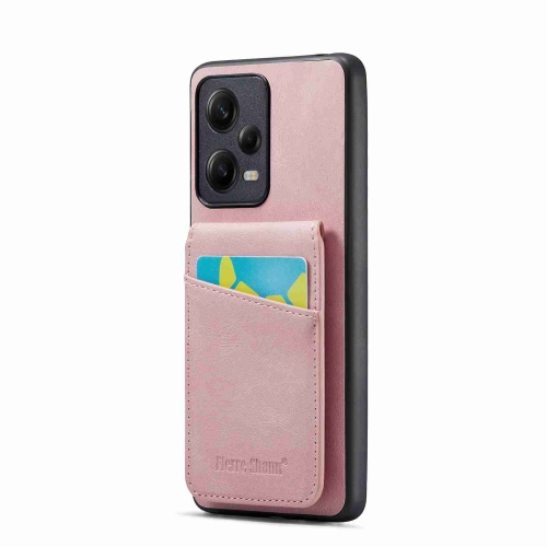 For Xiaomi Redmi Note 12 Pro 5G Global Fierre Shann Crazy Horse Card Holder Back Cover PU Phone Case(Pink) genuine leather work card cover cowhide card cover brand chest card work card hanging rope bus lanyard card cover