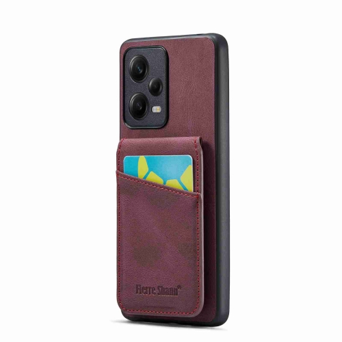 

For Xiaomi Redmi Note 12 Pro 5G Global Fierre Shann Crazy Horse Card Holder Back Cover PU Phone Case(Wine Red)