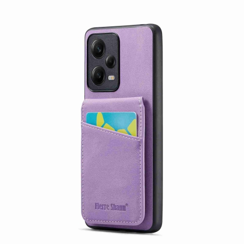 

For Xiaomi Redmi Note 12 Pro+ Global Fierre Shann Crazy Horse Card Holder Back Cover PU Phone Case(Purple)