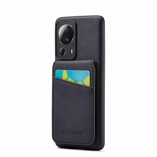 

For Xiaomi 13 Lite Fierre Shann Crazy Horse Card Holder Back Cover PU Phone Case(Black)
