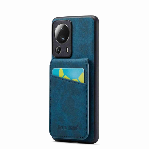 

For Xiaomi 13 Lite Fierre Shann Crazy Horse Card Holder Back Cover PU Phone Case(Blue)