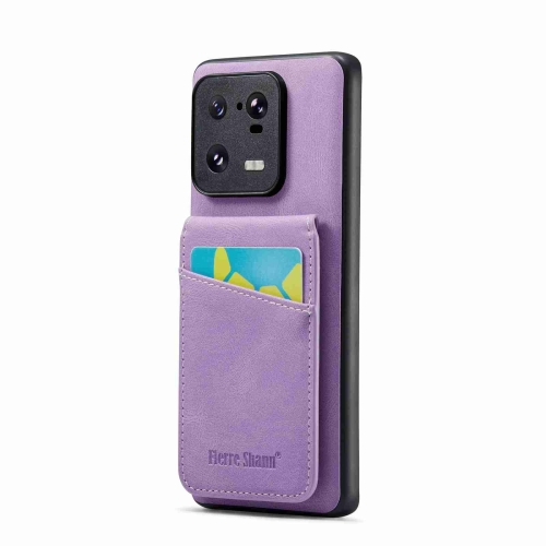 For Xiaomi 13 Pro Fierre Shann Crazy Horse Card Holder Back Cover PU Phone Case(Purple)