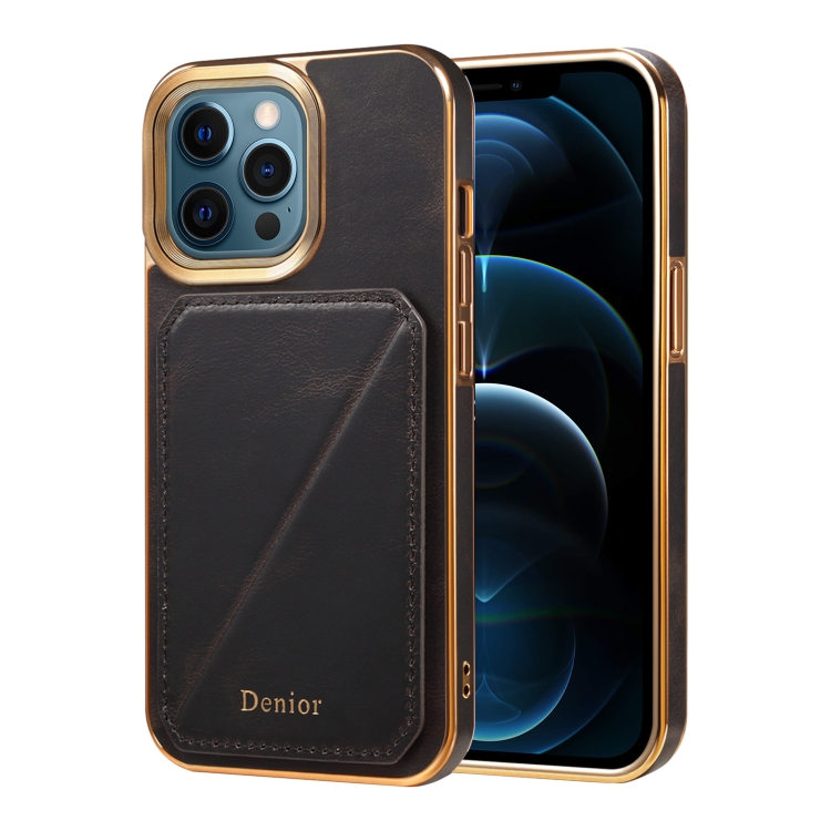 

For iPhone 12 Pro Max Denior Oil Wax Leather Electroplating Card Slot Holder Phone Case(Black)