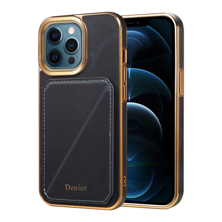 

For iPhone 12 Pro Max Denior Oil Wax Leather Electroplating Card Slot Holder Phone Case(Blue)