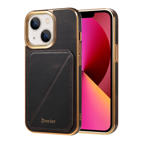 

For iPhone 13 Denior Oil Wax Leather Electroplating Card Slot Holder Phone Case(Black)