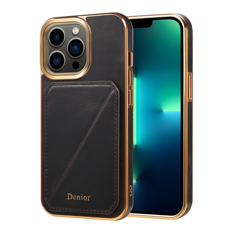 

For iPhone 13 Pro Max Denior Oil Wax Leather Electroplating Card Slot Holder Phone Case(Black)