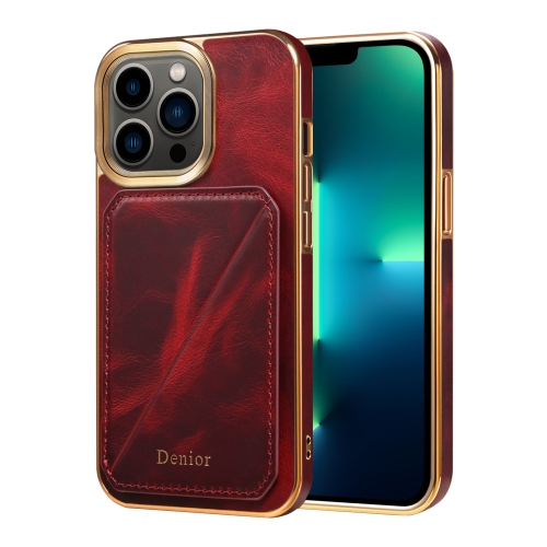 

For iPhone 13 Pro Max Denior Oil Wax Leather Electroplating Card Slot Holder Phone Case(Red)
