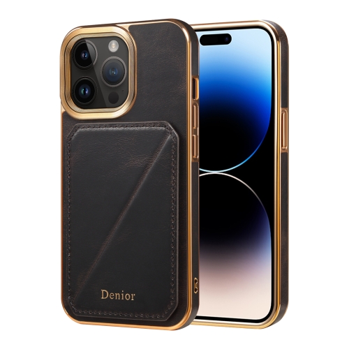 

For iPhone 14 Pro Denior Oil Wax Leather Electroplating Card Slot Holder Phone Case(Black)