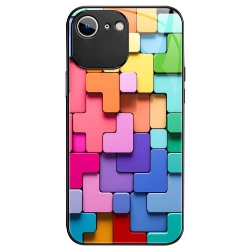 

For iPhone 6s / 6 Colorful Toy Bricks Pattern Shockproof Glass Phone Case(Black)