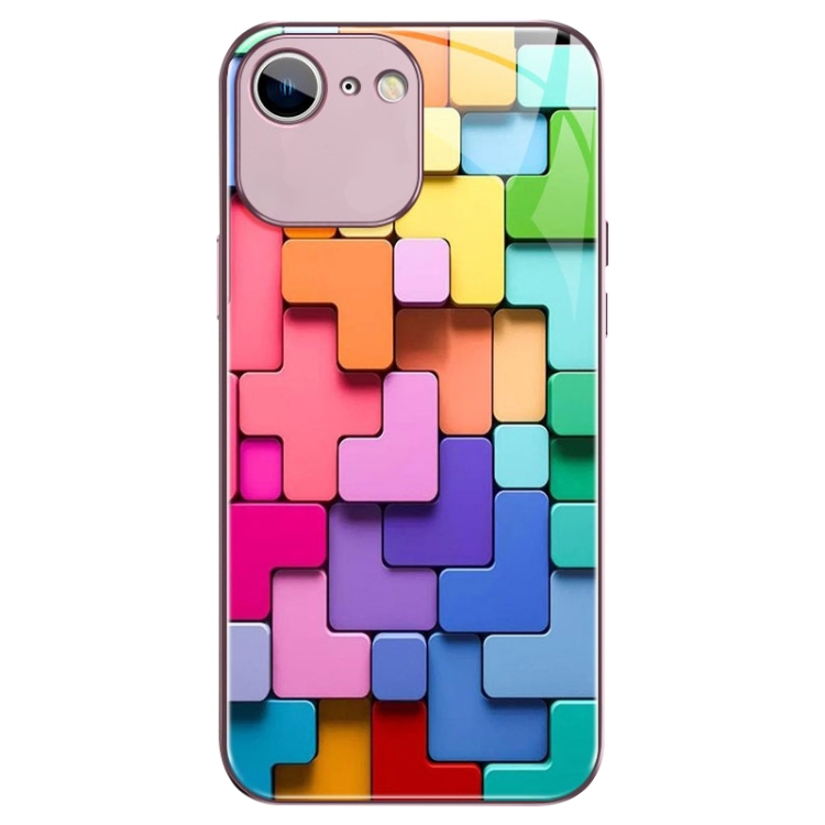 

For iPhone 6s / 6 Colorful Toy Bricks Pattern Shockproof Glass Phone Case(Pink)